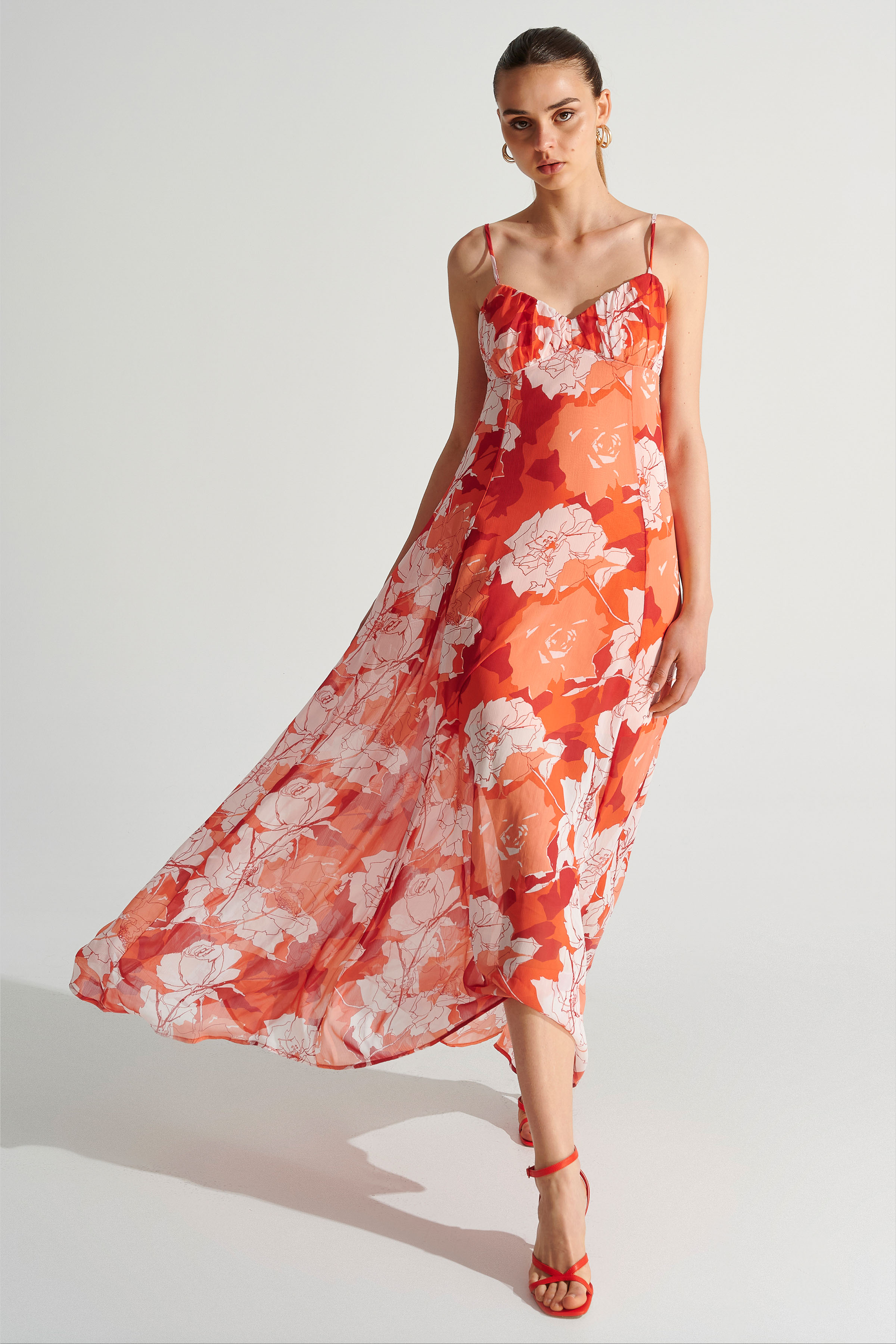 Φόρεμα μακρύ με φλοράλ μοτίβα Multicolor